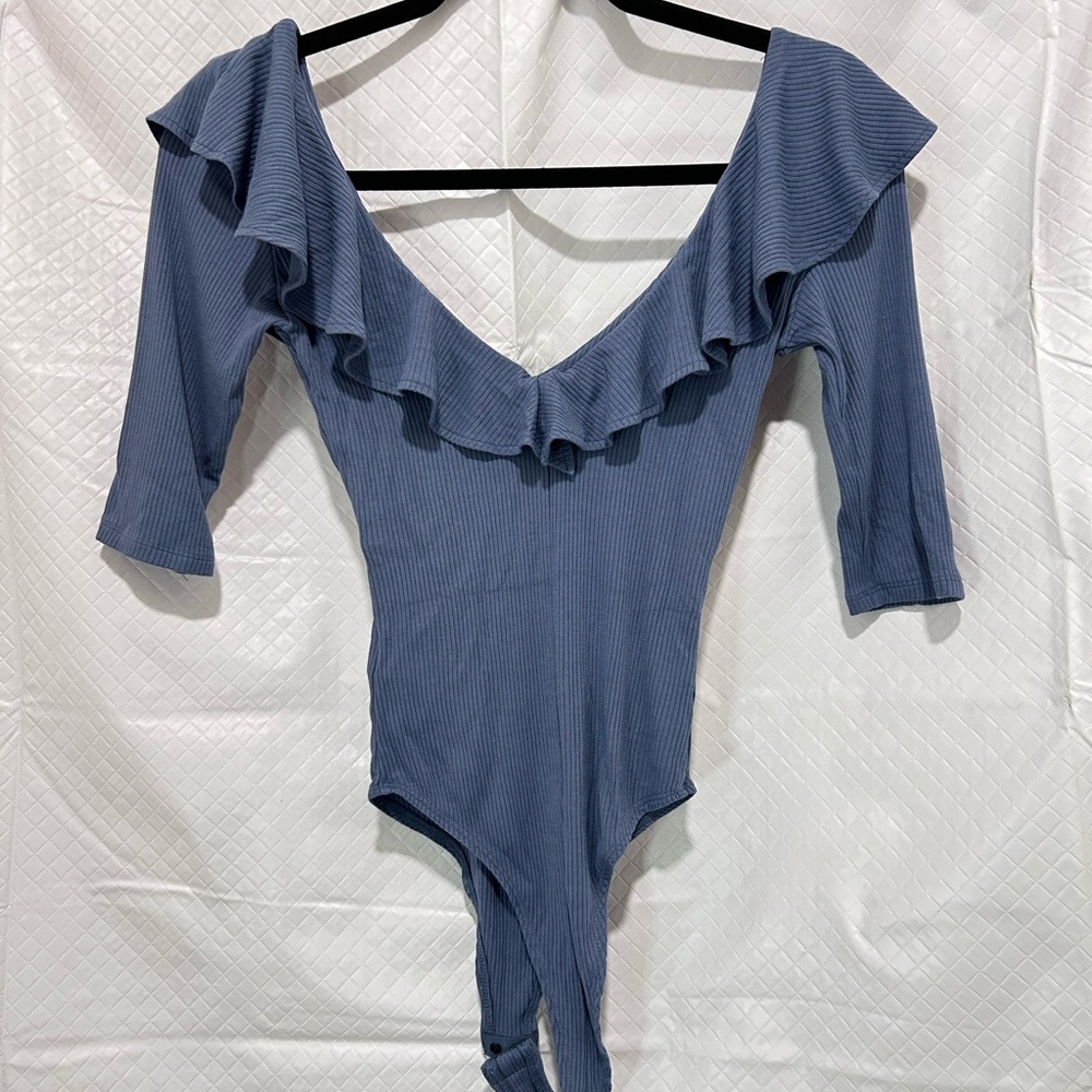 Shabby Chic Blue Ruffled Bodysuit - Picture 2 of 7